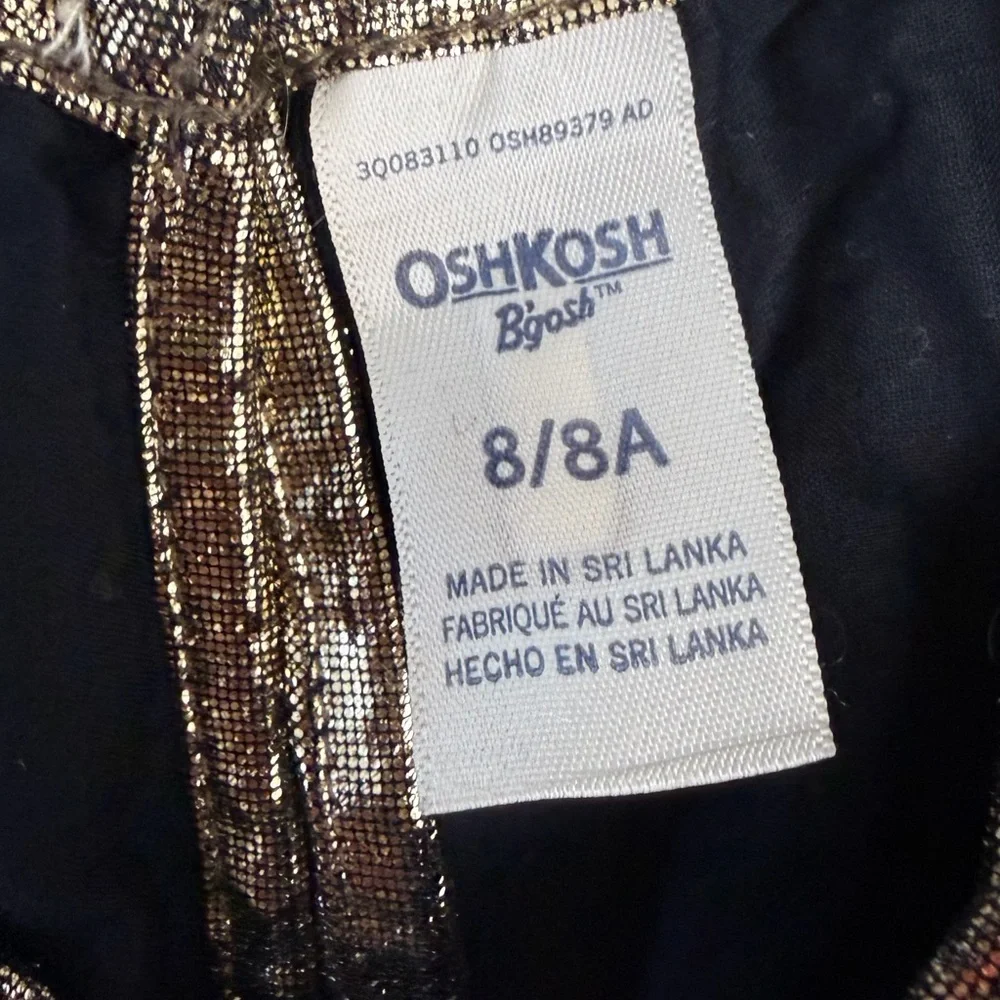 OshKosh B’gosh Girls Gold Metallic Pleated Party Dress Size 8